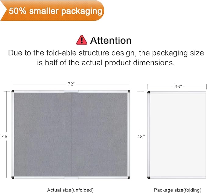 VIZ-PRO Large Fabric Bulletin Board/Foldable Notice Board Felt Gray, 72 X 48 - Image 2