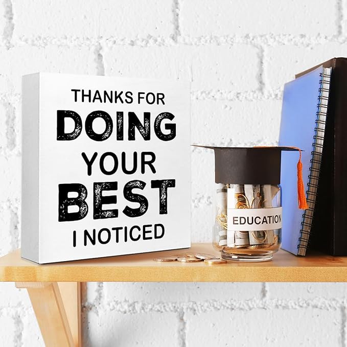 WUZYOU Workplace Wooden Block Sign "Thanks - Image 4