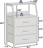 Furnulem White Nightstand with 3 Drawers and 2-Tier Shelf, Small Night Stand - Image 3