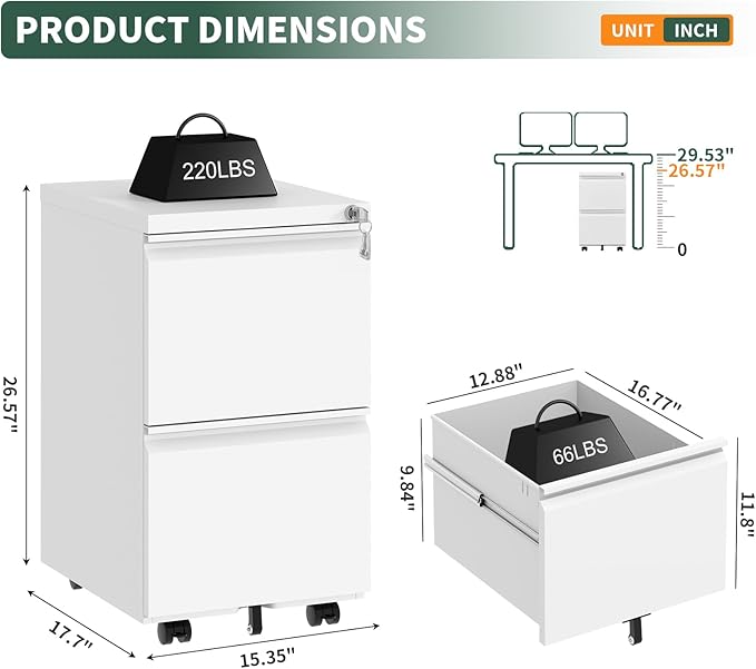 TEEALUBAN 2 Drawer File Cabinet - Image 2