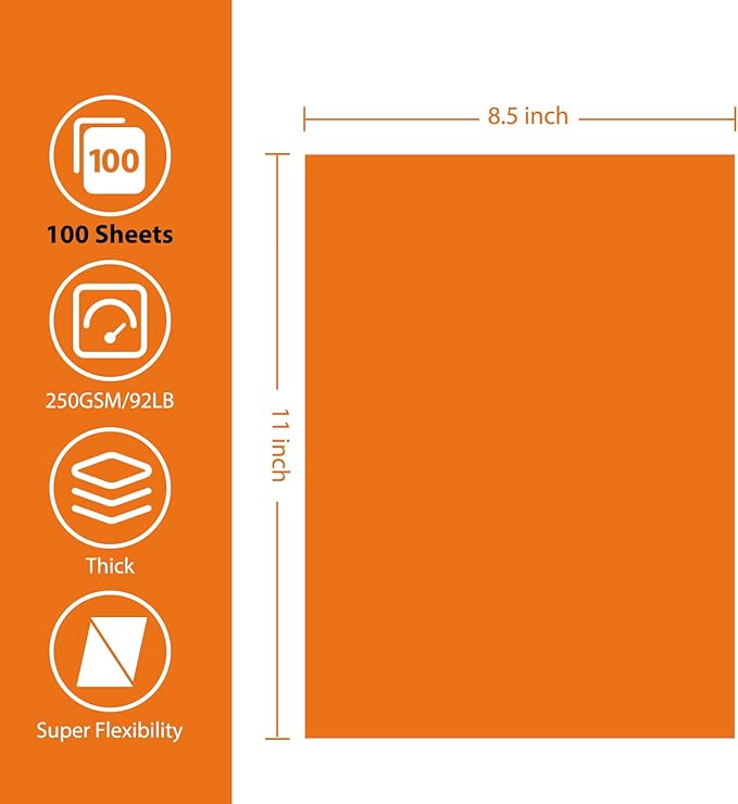 OcePor 100 Sheets Orange Cardstock Paper, Colored Printer Paper 8.5 x 11 - Image 2