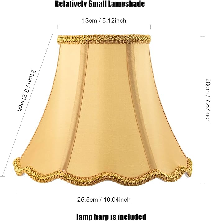 Bell Lamp Shade, Saangseon Scalloped Gold Fabric Lampshade Replacement - Image 2