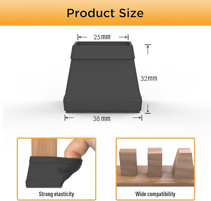 16 PCS Square Chair Leg Floor Protector, Silicone Chair Leg Cover, Furniture - Image 3