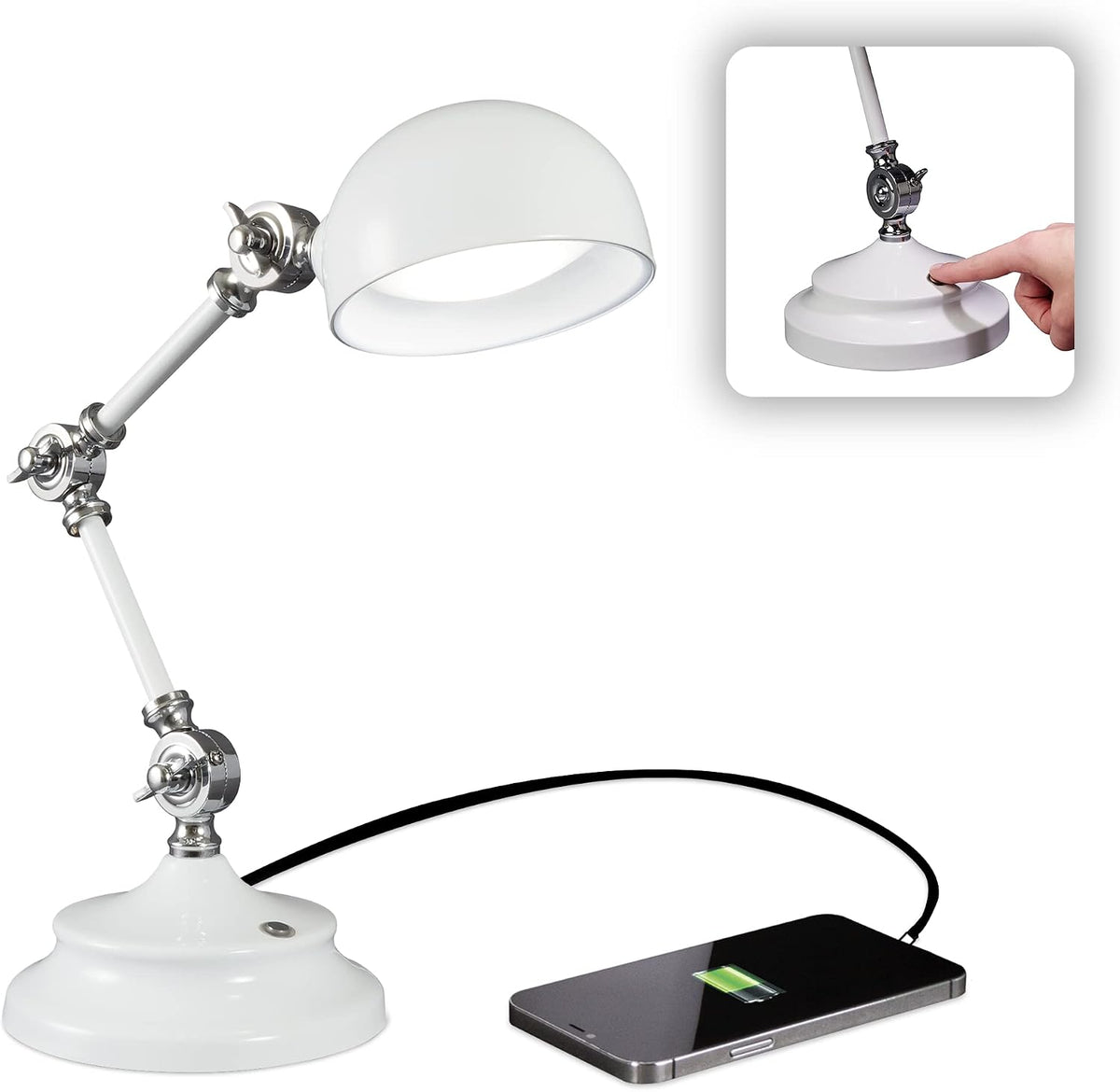 OttLite Prevention Pharmacy LED Desk Lamp with USB Charging, White