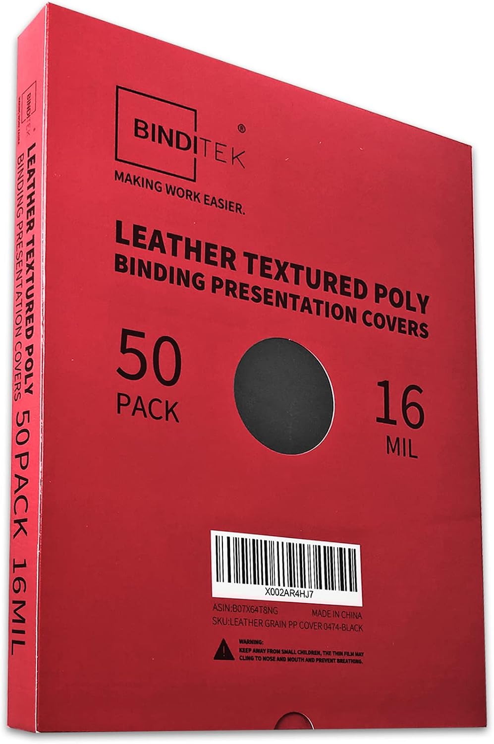 Binditek 16 Mil Leather-Textured Polycovers, 8.5x11 Inches, Black, 50 Pack | Leather-Textured Binding Covers, 8.5x11 Inches Letter Size, Plastic Binding Presentation Covers, Square Corners, Unpunched