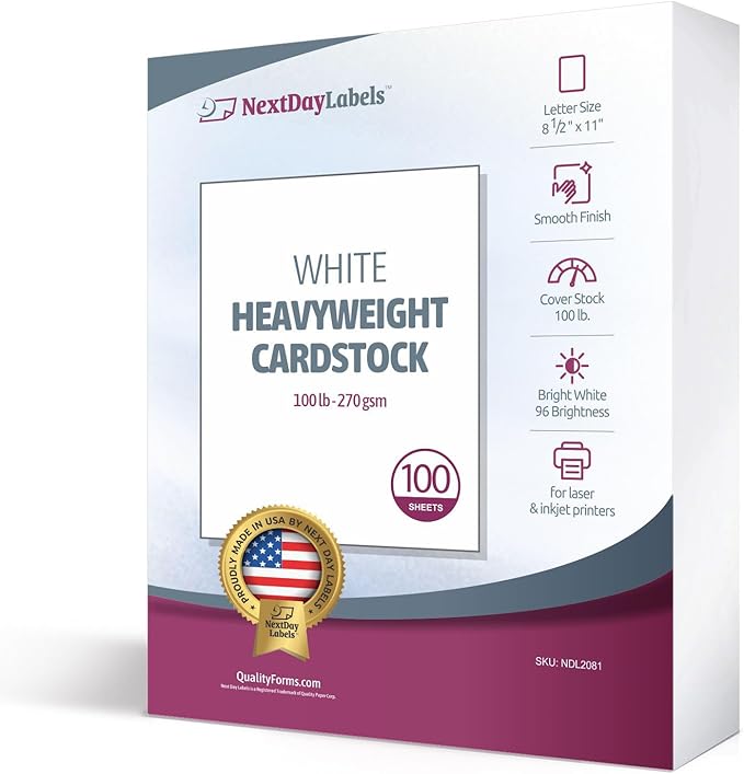 NextDayLabels 100 lb White Cover Cardstock by NextDayLabels