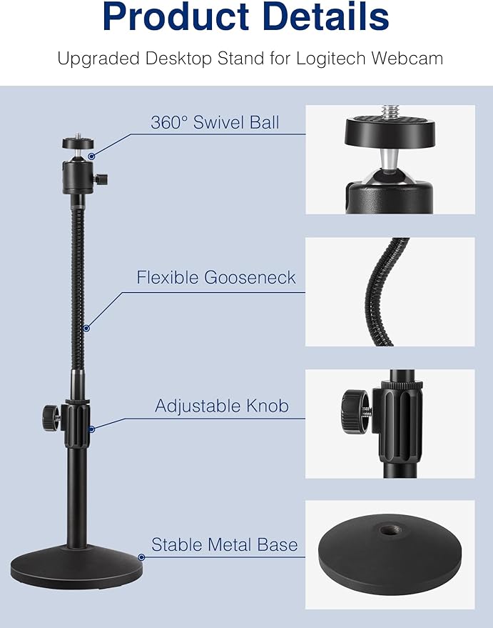Puroma Webcam Stand Goose-Neck Mount Stand Upgraded Desktop Stand - Image 3