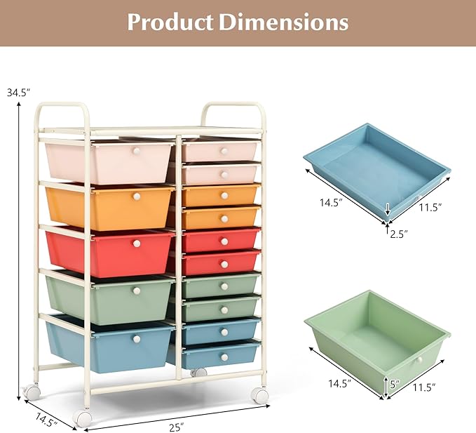 GLACER 15 Drawers Rolling Cart, Storage Cart - Image 3