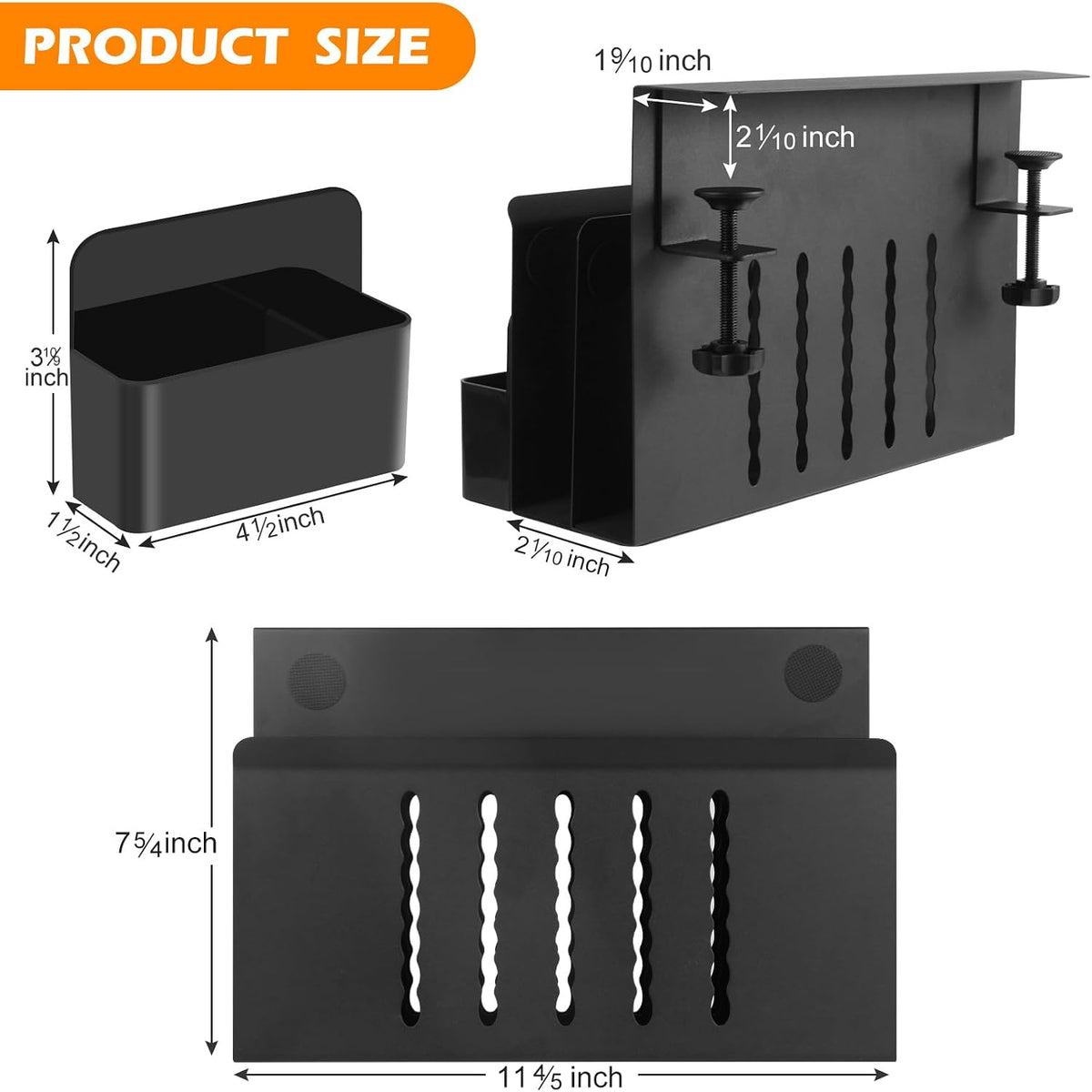 Desk Side Storage, 2 Tier Steel Hanging Organizer, No Drill Side Desk Organiz...