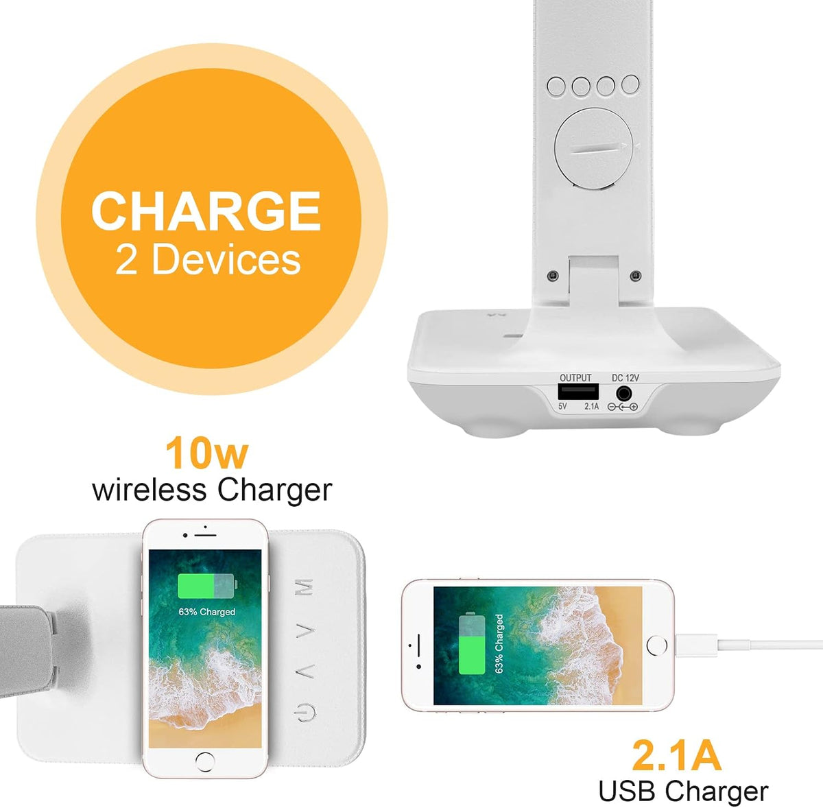 LAOPAO Desk Lamp with Wireless Charger: USB Charging Port, Table Lamp with Cl...