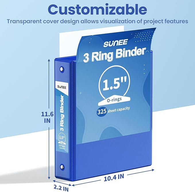 SUNEE 3 Ring Binder 1.5 Inch 1 Pack, Cobalt Blue - Image 7