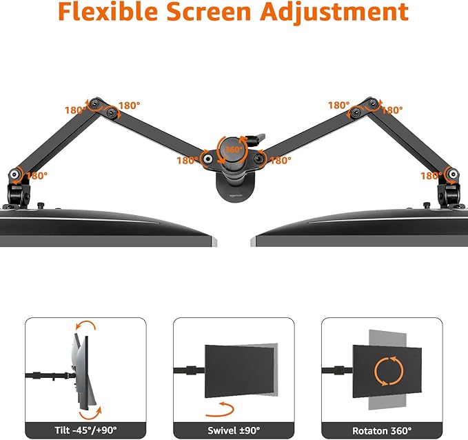 Amazon Basics Adjustable Dual Computer Monitor Arm Mount, Holds up to 32" - Image 3