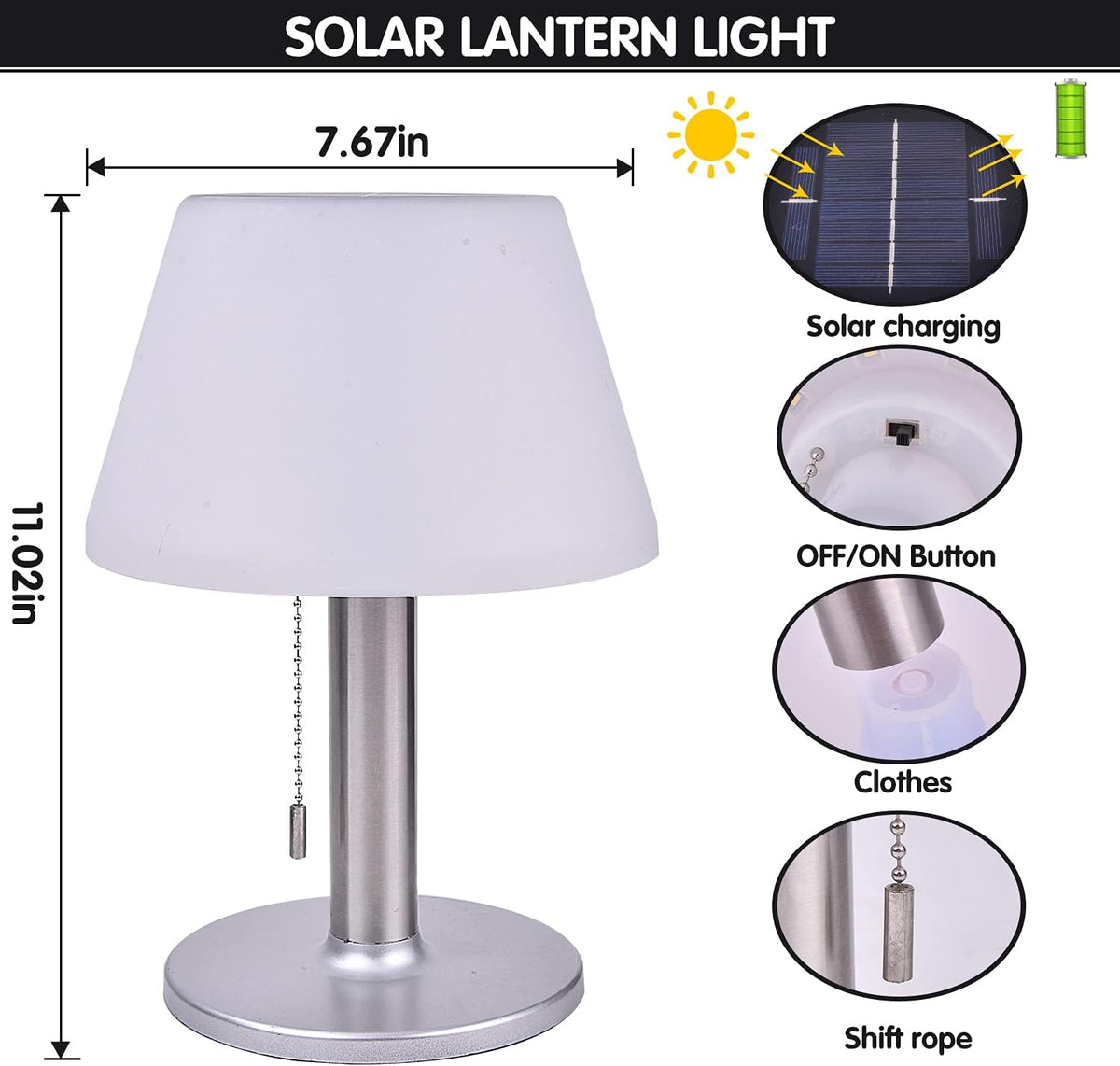 shumi Solar Table Lamp Outdoor, Indoor Light 3 Lighting Modes Waterproof