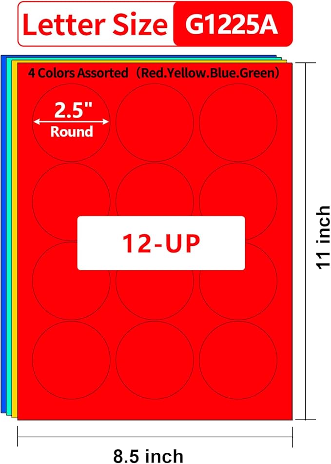 Gemsroyal 2.5 inch Colored Round Labels Printable, 2.5" Color Coding Labels - Image 2