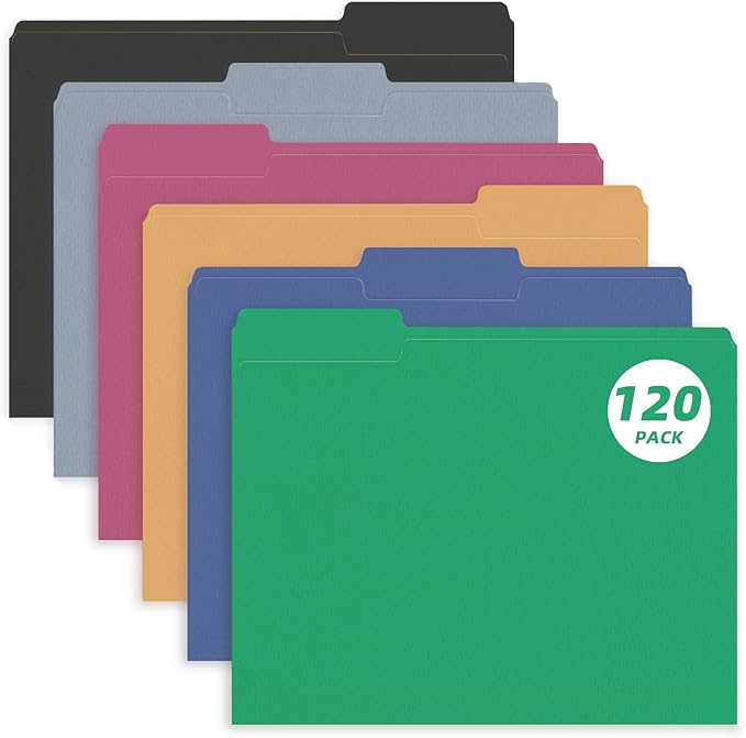 File Folder, PANDRI 120 Pack Colored File Folder, 1/3 Cut Tab, Letter Size by PANDRI