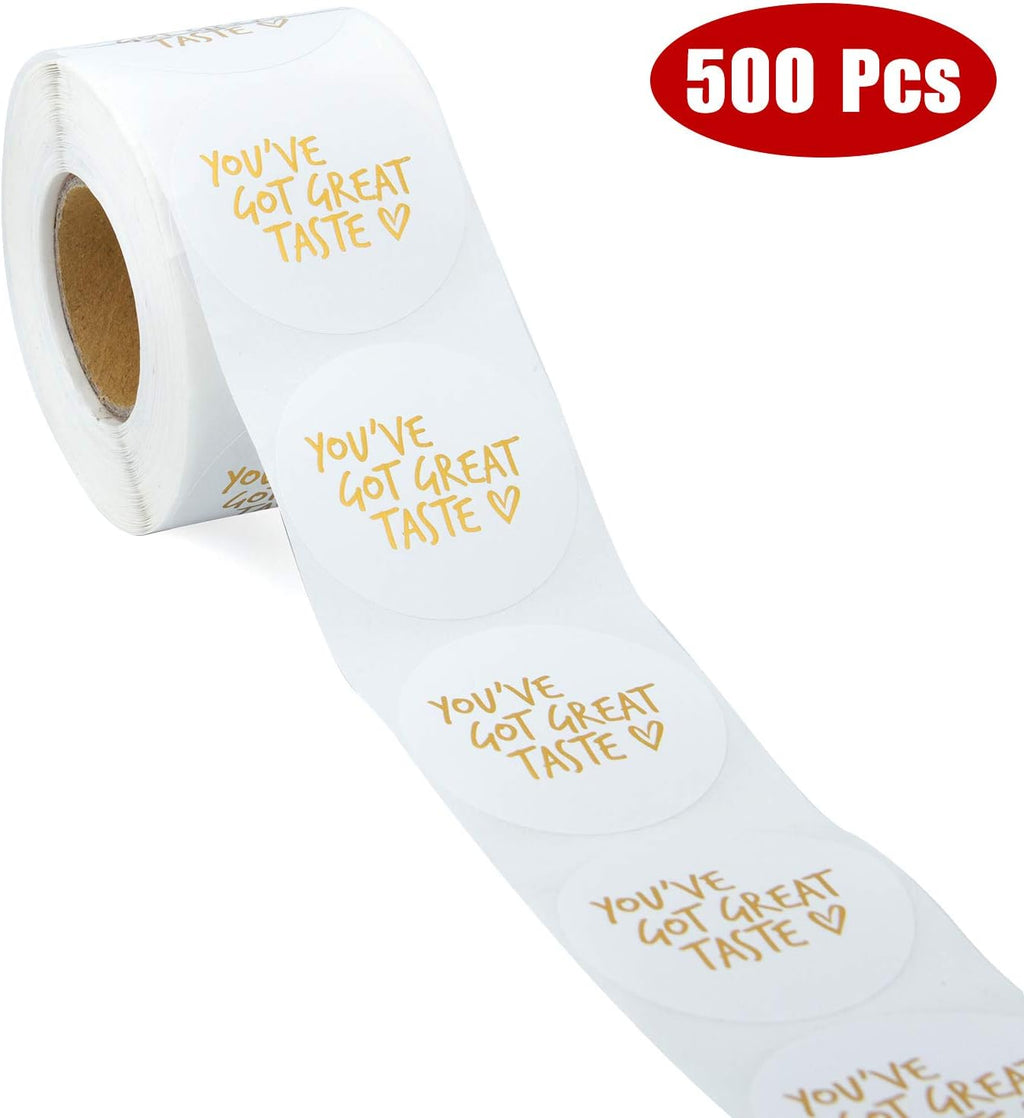 WRAPAHOLIC 2 Inch 500 Total Labels - You've Got Great Taste Stickers - Gold Foil Business Thank You Stickers, Shipping Stickers