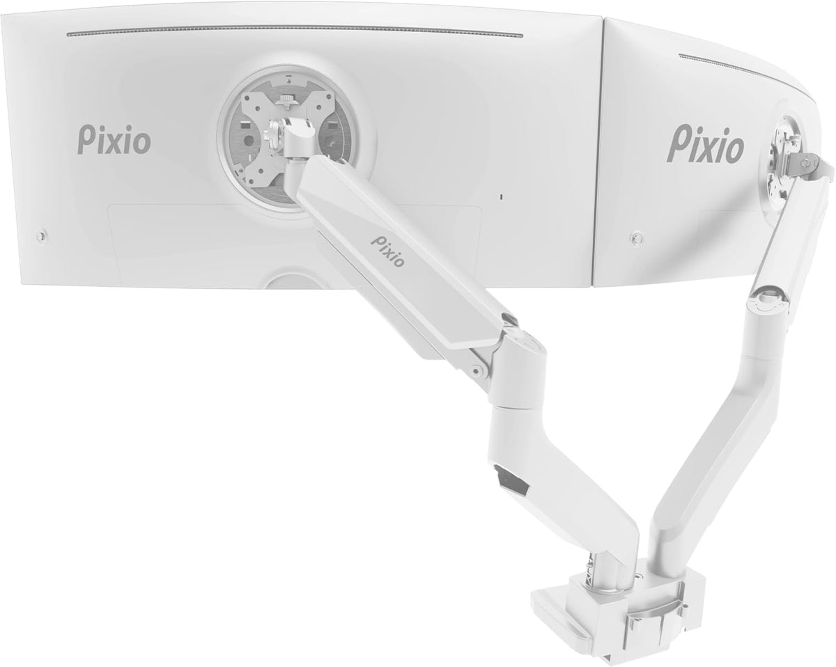 Pixio PS2D White Ultrawide Heavy-Duty Premium Dual Monitor Arm Stand Desk Mou...