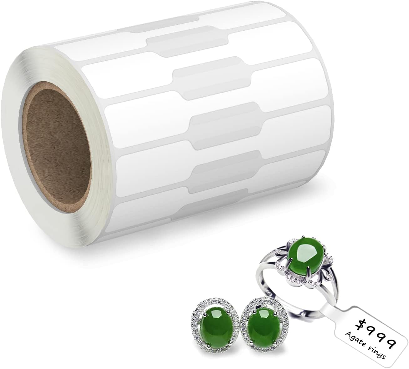 500 Pcs Jewelry Price Tags Stickers Roll | Jewelry Tags for Necklace Earring Identify, Self Adhesive White Blank Dumbbell Jewelry Labels for Bracelet Ring Display