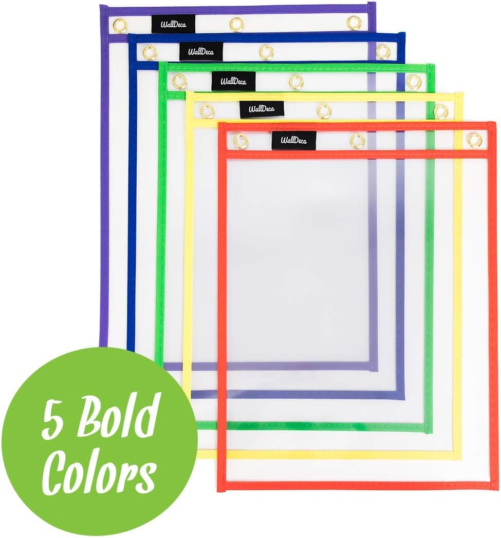 Walldeca Dry Erase Pockets. Clear Plastic Sleeves 8.5x11 25 Pack Paper | Reusable Sleeves And Write And Wipe Pockets, Plastic Covers For A Paper Holder Pack, Ideal For Classroom Use Every Single Day