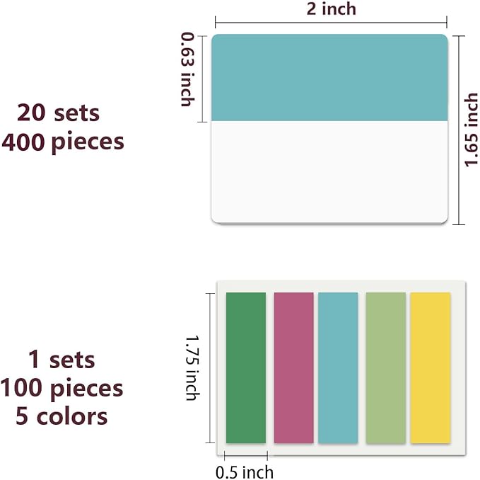 ELII 500 PCS Sticky Index Tabs 21 Sets, Colorful Book Tabs Sticky Tabs - Image 3