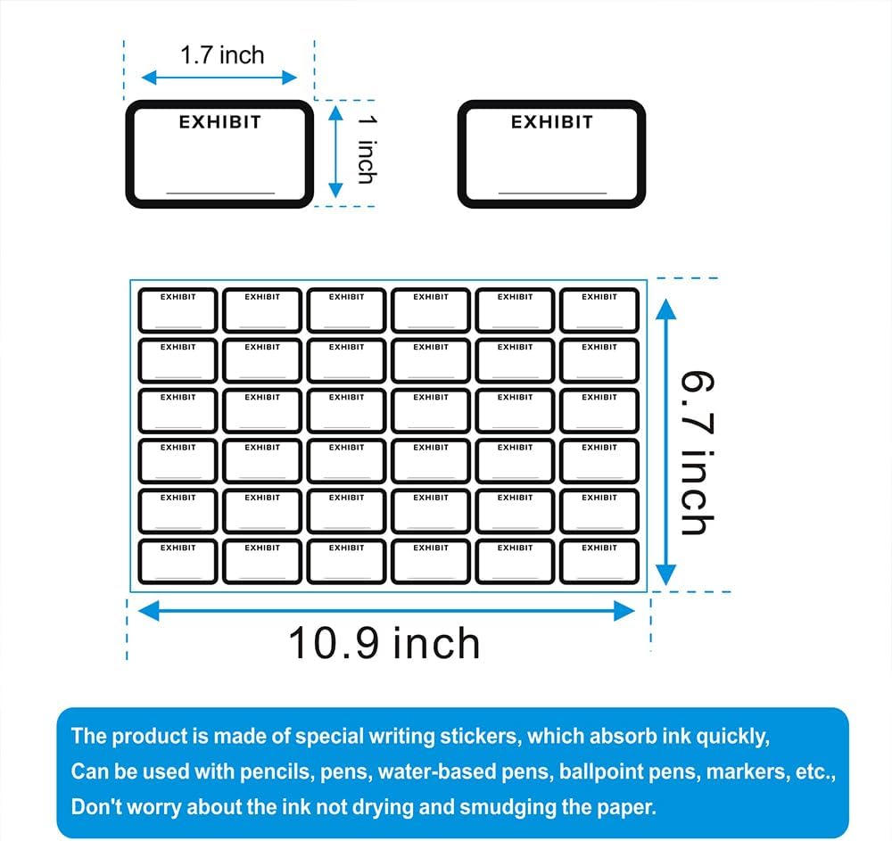 1000 Pcs Legal Exhibit Labels 1.73 x 1 Inches White Exhibit Labels Stickers, Exhibit Stickers for Offices, Courts, Legal Documents - Blank File Folder Labels Tabs - Report Dividers