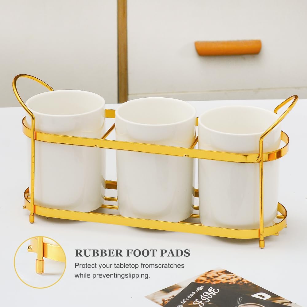 3-Piece White Ceramic Silverware Holder for Party Countertop, Utensil Holder ...