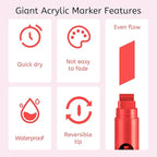 BIGTHUMB 3 Pcs Red Jumbo Permanent Markers: 15mm Wide Tip Thick Acrylic Paint - Image 3