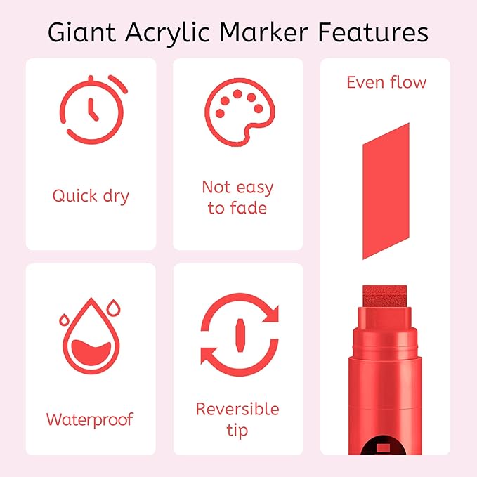 BIGTHUMB 3 Pcs Red Jumbo Permanent Markers: 15mm Wide Tip Thick Acrylic Paint - Image 3