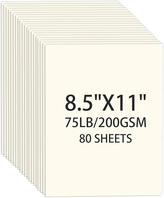 Cream Cardstock 8.5 X 11, 80 Sheets Card Stock, 75lb/ 200gsm Copy Paper by Ciphyfee