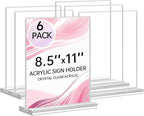 Yeahjiae 6 Pack T-Shaped Acrylic Sign Holder 8.5 x 11, Double Sided Clear Stand by Yeahjiae