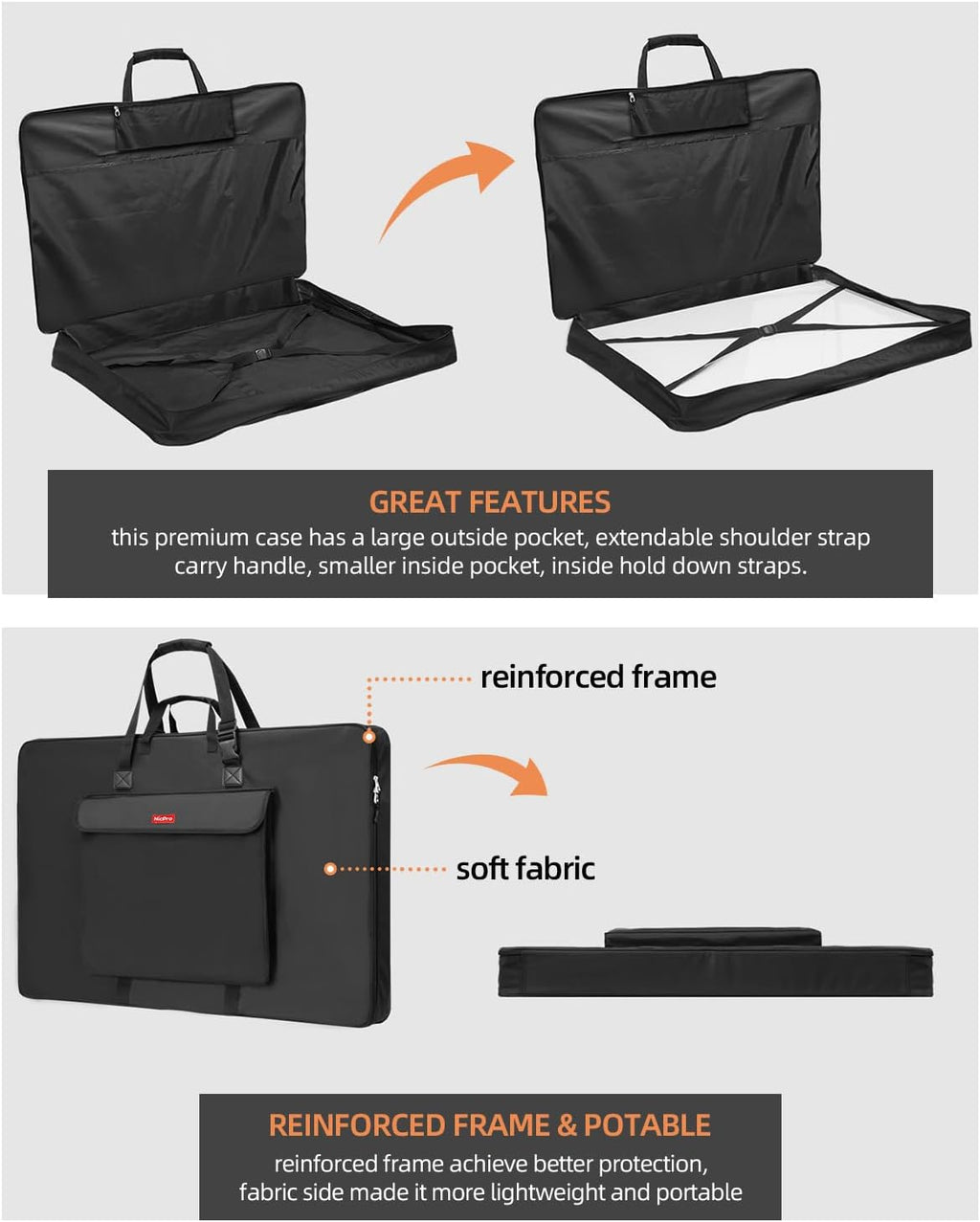 nicpro art portfolio bag 24”x 36'', nylon artist, close-up detail