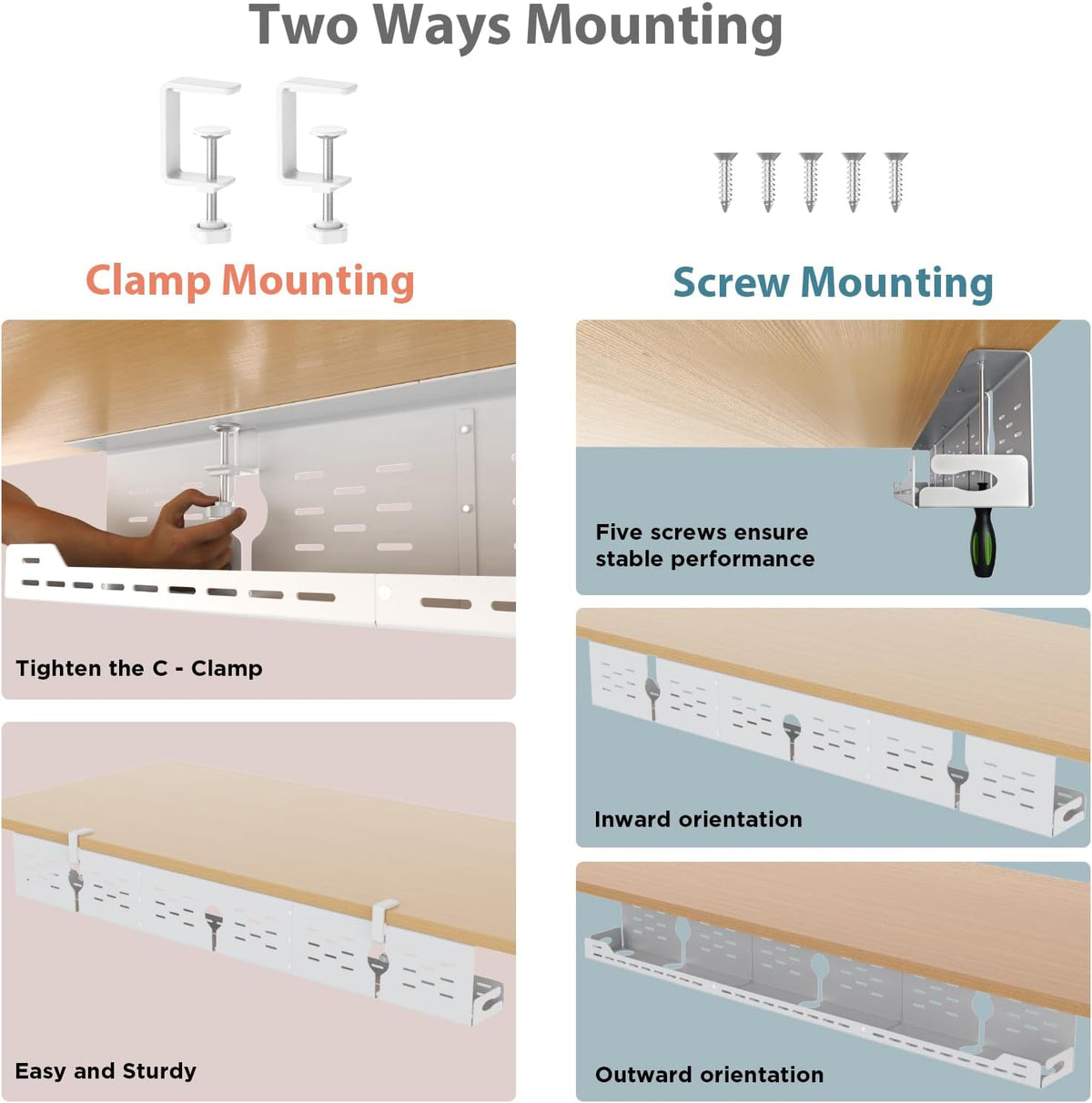 Univivi Under Desk Cable Management Tray, Cable Management, 48 inch, White