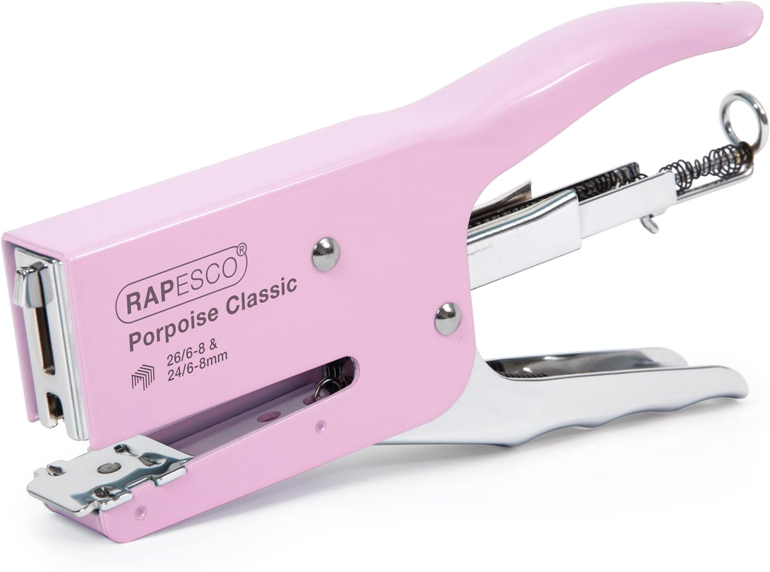 Rapesco 1345 Porpoise Classic Stapling Plier, 45 Sheet Capacity, Pink | All-Metal Construction, Rotating Anvil for Pinning, Ergonomic Contoured Grip, Rear-Loading, for Office and School