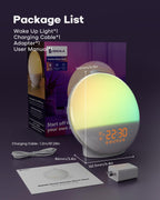 sunrise alarm clock for heavy sleepers, wake up, package contents