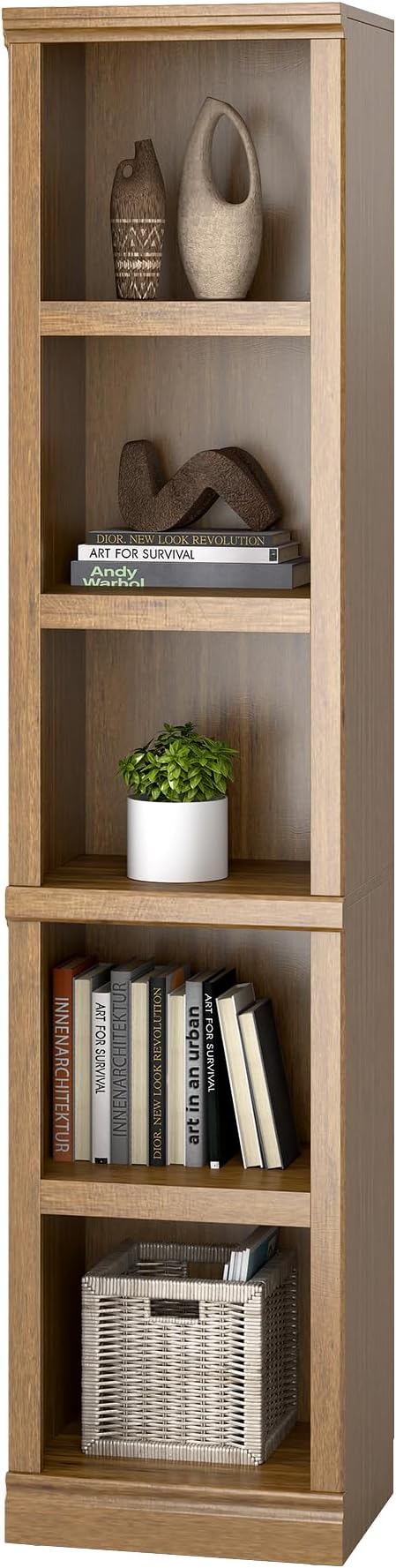 blini 5-Shelf Narrow Bookcase White Wooden Tall Bookshelves Floor Standing - Image 5