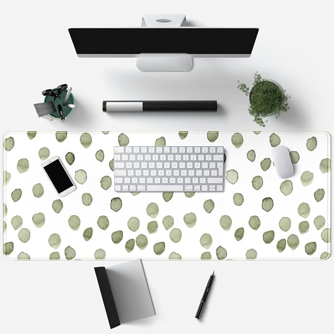 Cute Polka Dot Minimalist Green Keyboard Pad Simple & Atmospheric Desk Mat XL - Image 3
