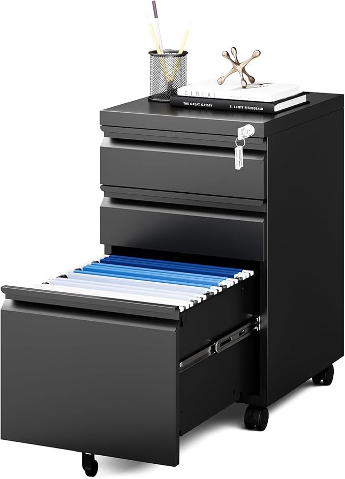MIIIKO File Cabinet 3 Drawers on Wheels Under Desk, Un-Assembled Filing Cabinet by MIIIKOOfficeFurniture
