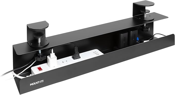 Mount-It! Under Desk Cable Management Tray – Clamp-On No-Drill Metal Cable by Mount-It