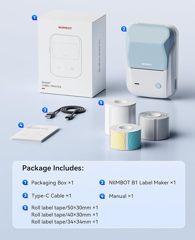 NIIMBOT B1 Label Maker with 3 Roll Tapes, 2 Inch Portable Thermal Label Printer - Image 9