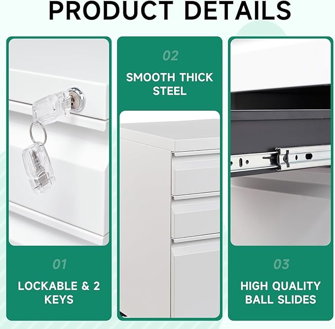 Letaya 3 Drawer Mobile File Cabinet - Image 5