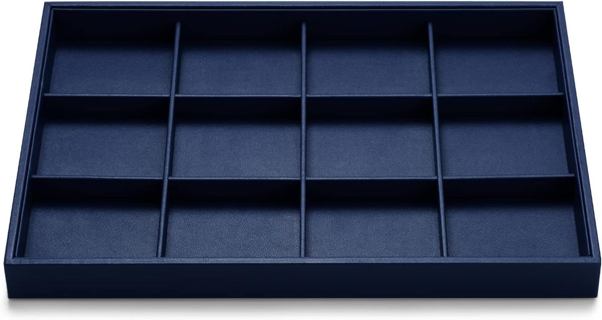 12-Grid PU Leather Jewelry Tray for Bracelet & Bangle Storage Blue