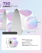 MUNBYN 2 Inch Round Thermal Labels for Businesses, 750 Sheets/1 Roll | Direct Thermal Printer Labels, No BPA and BPS, Self-Adhesive, Print Clear and Sharp, Wide Compatibility