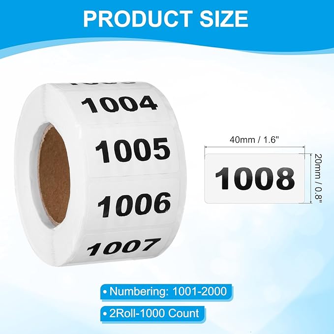 PATIKIL 0.8 x 1.6 Inch Inventory Number Sticker, 2 Roll 1002 to 2000 - Image 2