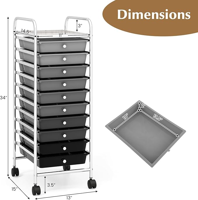 GLACER 10 Drawers Rolling Cart, Storage Cart - Image 3