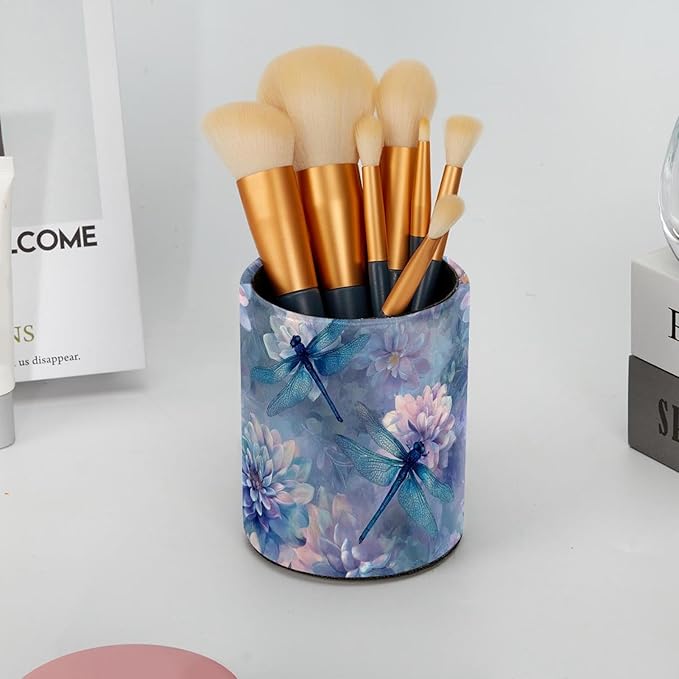 Leather Pen Holder for Desk Dragonfly Beautiful Pencil Cup Desktop Organizer - Image 6