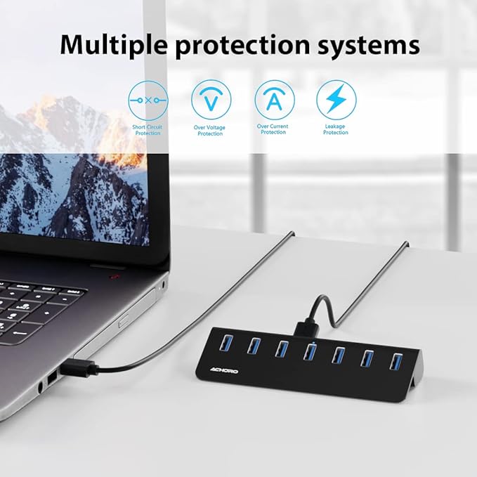 Achoro 7 Ports Powered USB HUB – 2nd Generation 10GB Super Speed External USB - Image 5