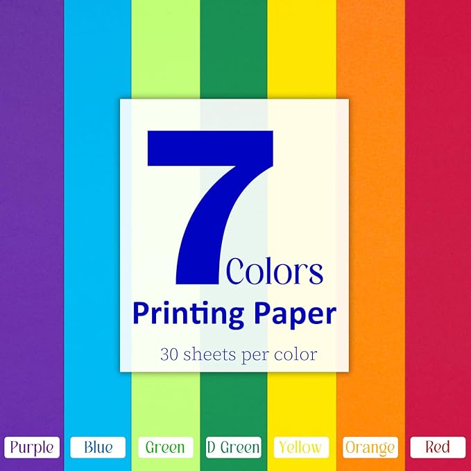 Colored Copy Paper 8.5X11 Inches, 140 Sheets 20 lb/80GSM 7 Colors Rainbow - Image 2
