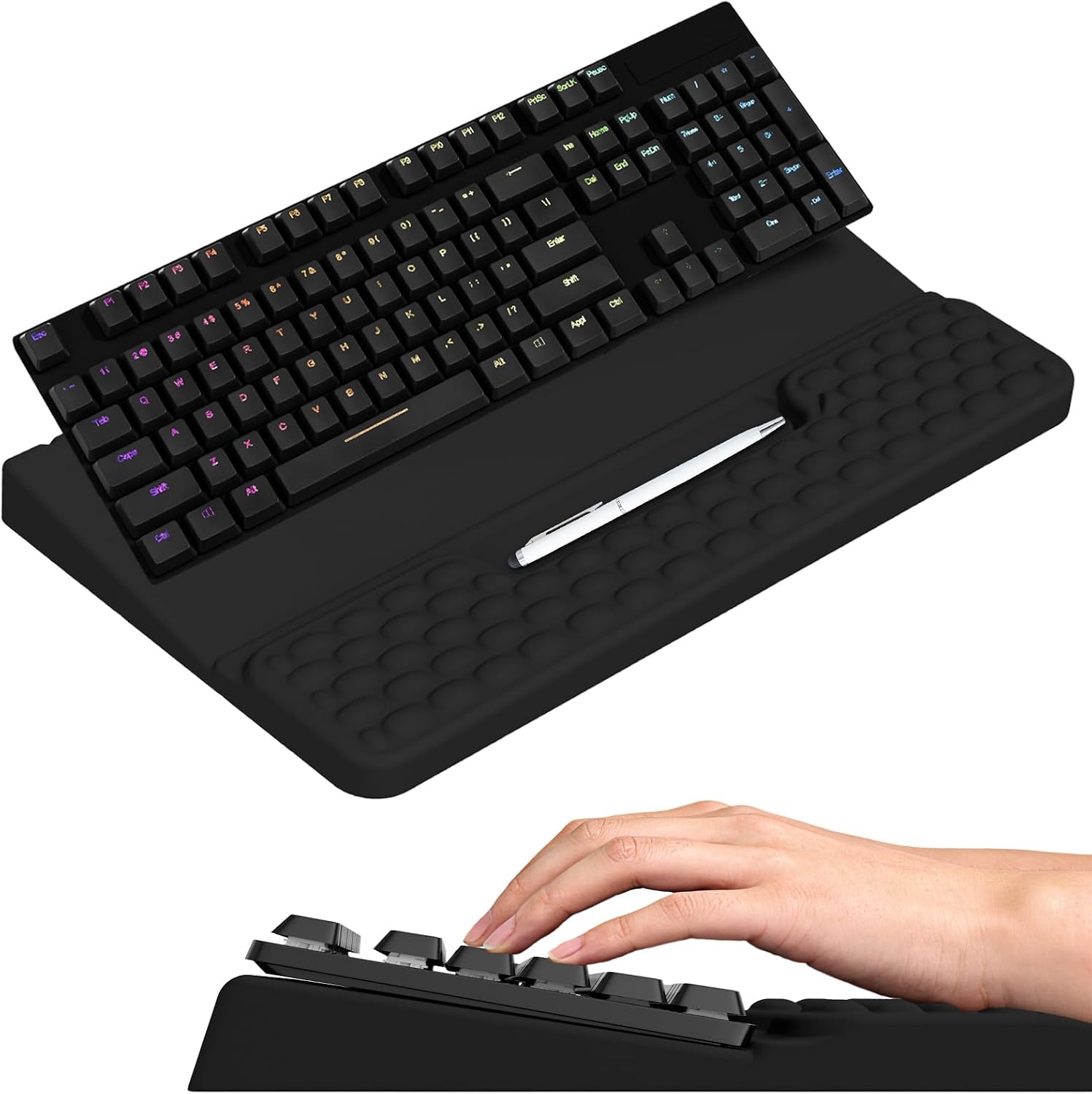 Ergonomic Keyboard Stand with Soft Memory Foam Wrist Rest for Office | Computer Keyboard Pad with Wrist Support,Keyboard Riser Holder Lift Tray,Desk Wrist Pad for Home, School - Black