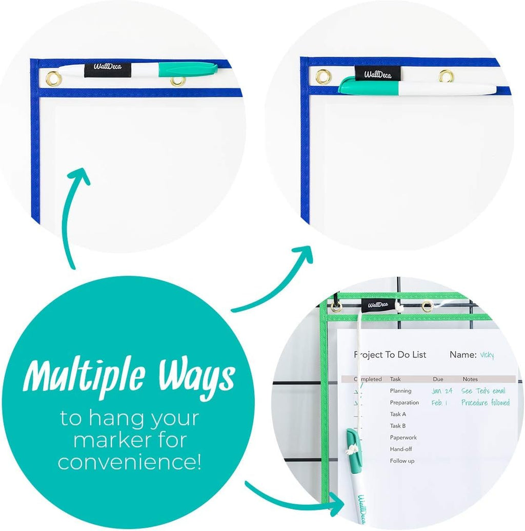 Walldeca Dry Erase Pockets. Clear Plastic Sleeves 8.5x11 25 Pack Paper | Reusable Sleeves And Write And Wipe Pockets, Plastic Covers For A Paper Holder Pack, Ideal For Classroom Use Every Single Day
