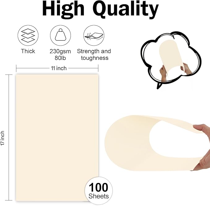 Cream Blank Cover Stock 11x17 100 Sheets Thick Card Stock, Goefun 80lb Ivory - Image 2